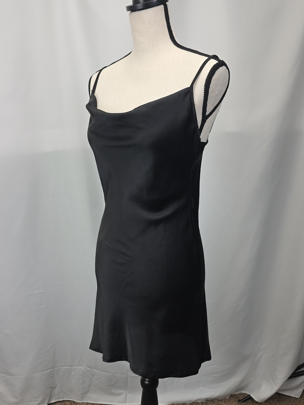 SHEIN Black Satin Cowl Neck Mini Slip Dress Size Small